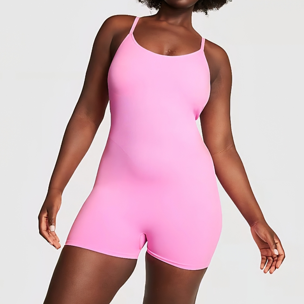 PINK Victoria's Secret Soft Seamless Short Workout Onesie Light Support.
